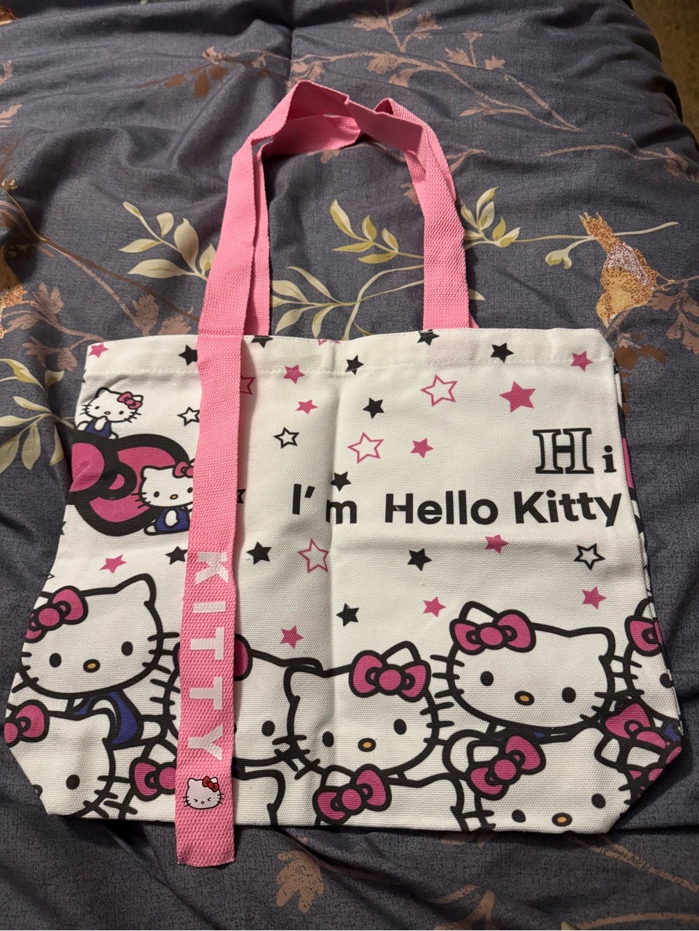 Hello Kitty Pink and White Tote Bag with Star Print